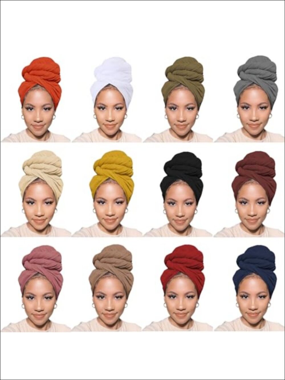 12 Pack African Head Wraps Lightweight Stretch Turban Hair Scarf Long Solid